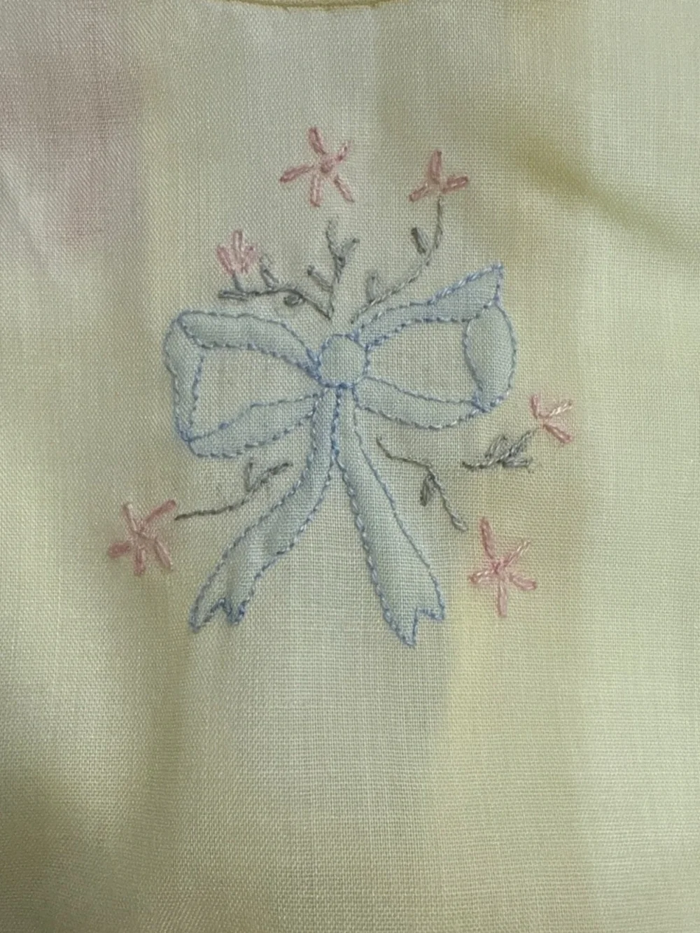 Vintage Handmade Baby Girl Pastel Yellow Long Sleeve Long Gown Embroidered